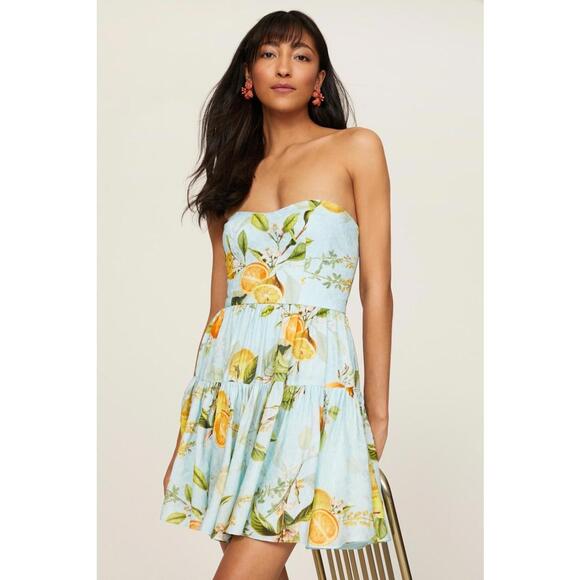 Monique Lhuillier Dresses & Skirts - ML Monique Lhuillier Blue Strapless Linen Dress Size 4 with Discoloration
